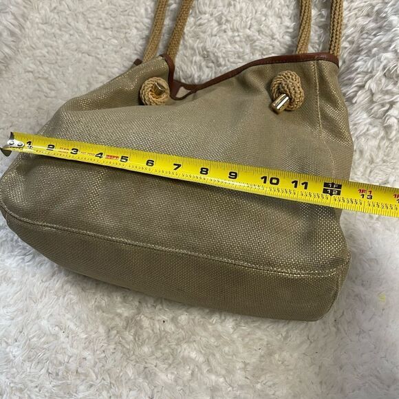MICHAEL Michael Kors Metallic Khaki /Brown Canvas and Leather Medium Isla Tote - Picture 11 of 16